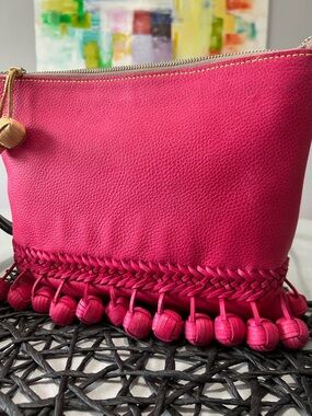 Consuela Rosa Fiesta Pom Pom Knot Tassel Fringe Crossbody / Clutch
